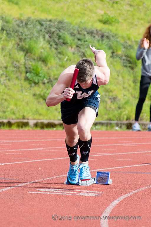 Payton Dart comes out of the blocks in the 4x100 meter relay. Dart anchored the 4x400 team on Wednesday and managed to secure the win in an exciting and down-to-the-wire race.