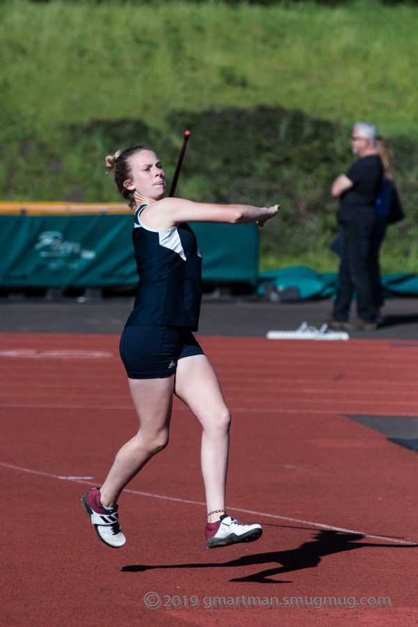 Freshman Dalton Mermis throwing javelin. Mermis finished second at Novice Districts on Friday afternoon.