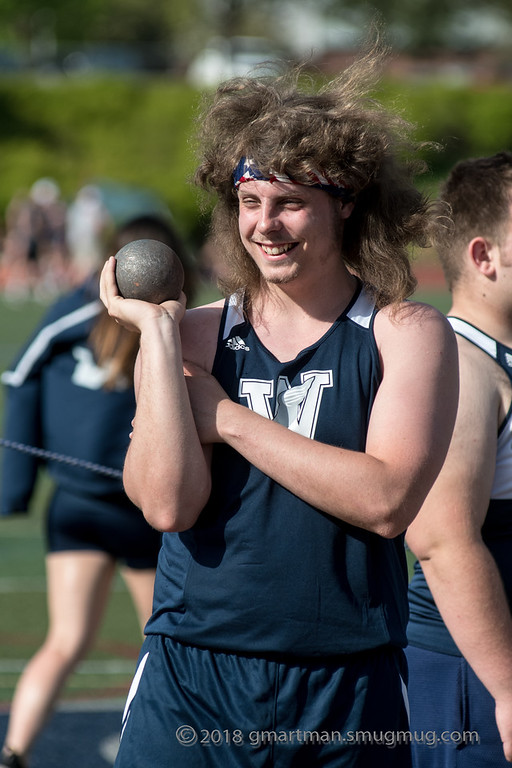 Senior Mike Church during shotput. Church won both shotput and javelin on Wednesday at La Salle.