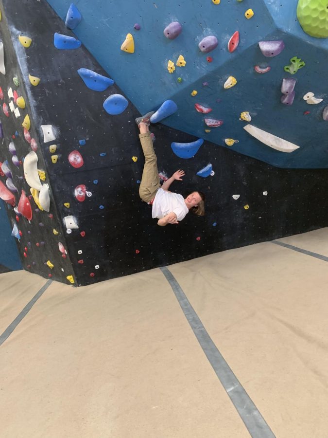 Pictured above is Oliver Hardt hanging at the Circuit Bouldering Gym in Tigard