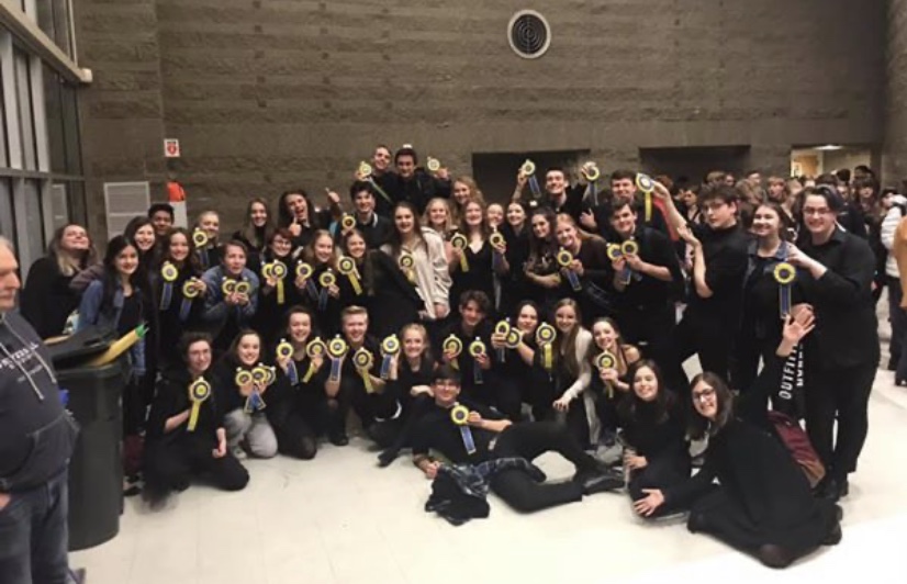 Wilsonville thespians assemble at the end of a long day at regionals.  The next step is the state competition in April.