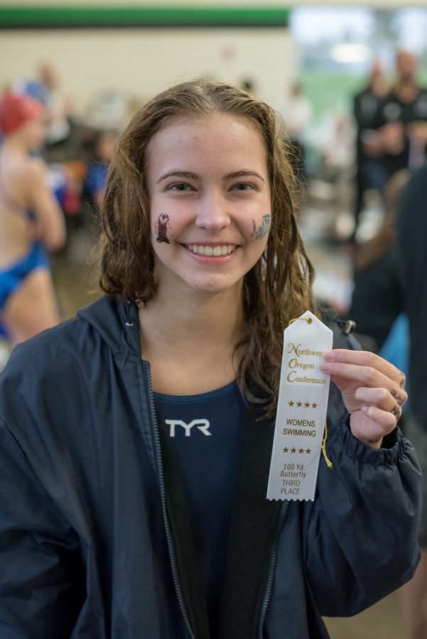 Jensen Lorio after winning 3rd in her 100-yard butterfly race.