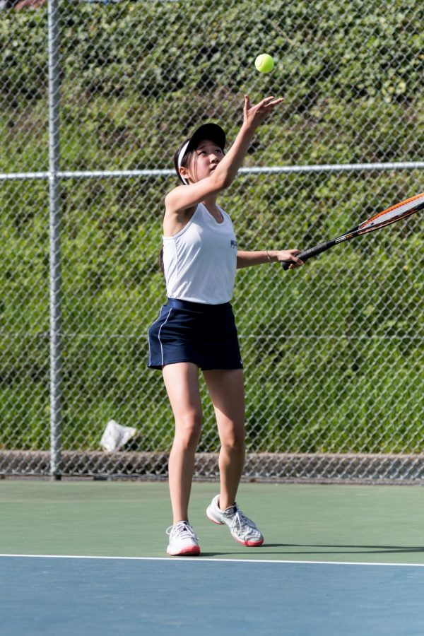 Sydney Byun, now a senior at Wilsonville High School, during the 2019 tennis season.