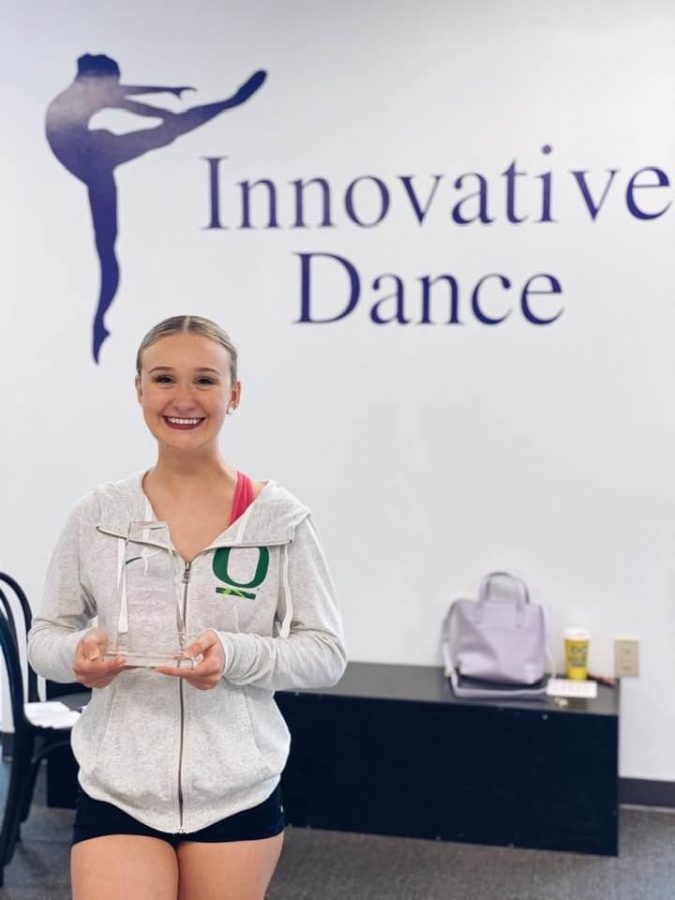 Halle Olsen receives the "Dancer of the Year" award from Innovative Dance Studio.  After 10 year at the studio, Olsen looks forward to new adventures.