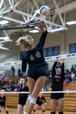 Clarissa Klein spiking the ball against Thurston. She will continue her volleyball career into College. 