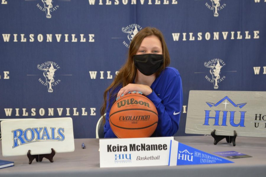 Senior Keira McNamee on her signing day. She will play basketball at Hope International University.