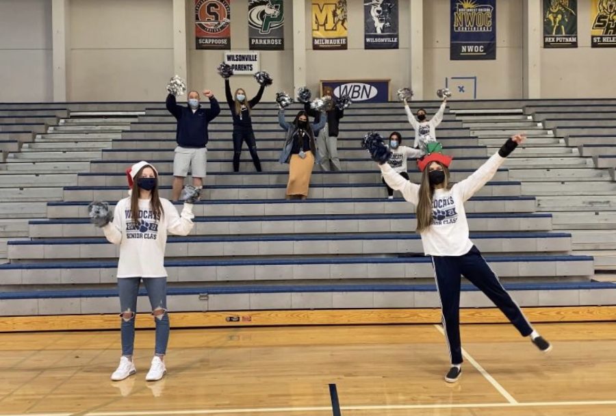 Carly Shanklin and her leadership classmates recording a clip for the winter assembly. The winter assembly will be shown in class on December 17, during 1st period.