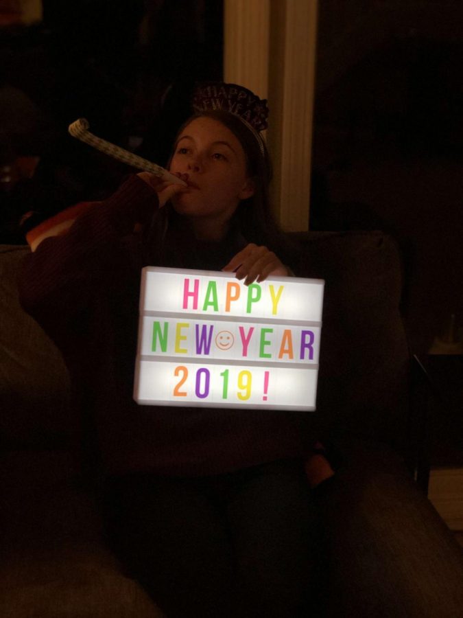 Senior Kate Jeffries celebrates the 2019 New year. It is a common tradition in the United States to have New Year's Eve parties and watch the New York ball drop. 