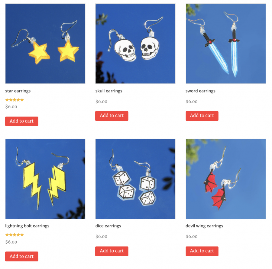 A peek into Ella's professional art website where she sells handmade earrings. 