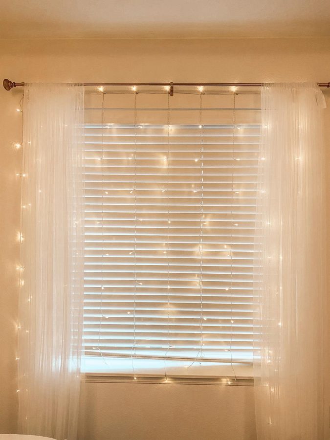 LED curtain lights in a bedroom 