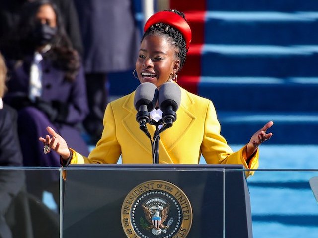 22 year old Harvard graduate Amanda Gorman reciting her poem "The Hill We Climb" at the presidential inauguration. Gorman is the youngest poet to ever recite a piece at an inauguration.