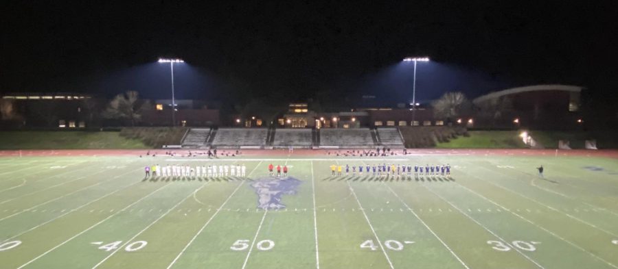 The Wilsonville Wildcats and Putnam Kingsmen lined up for the national anthem. The Kingsmen defeated the Wildcats 1-0.