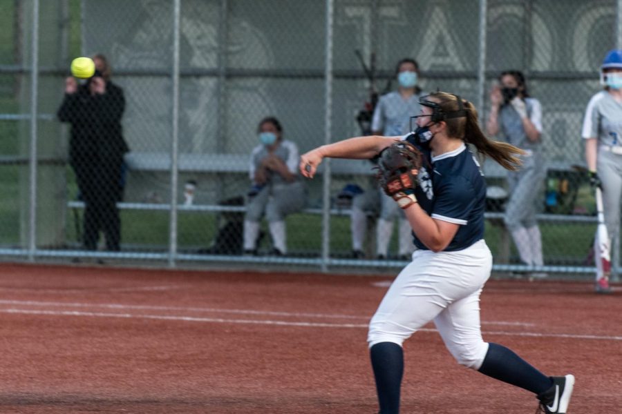 Maddie Erickson (pictured here in the game against Hillsboro) had another strong night on the mound and at the plate.