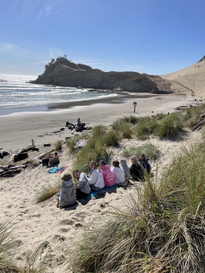 Seniors enjoy their skip day at the beach.