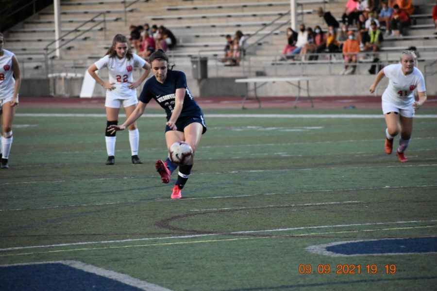 Karina Borgen shoots a penalty kick in one of the team's first games of the season.