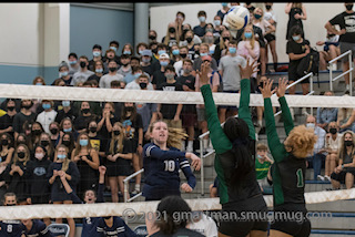 Cats volleyball vs Parkrose with student section in back