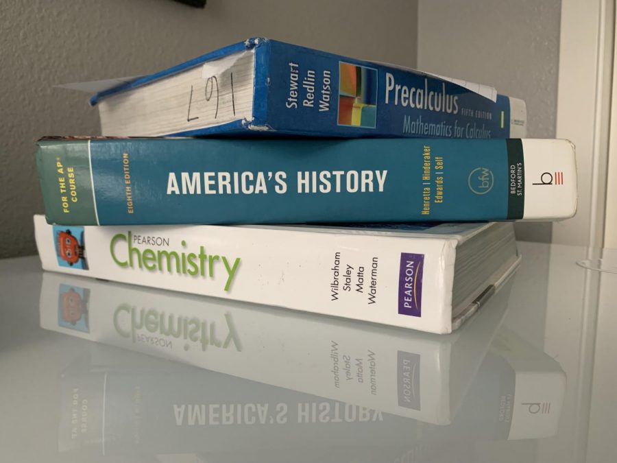 Textbooks piled up. Home work is piling up and getting unmanageable.