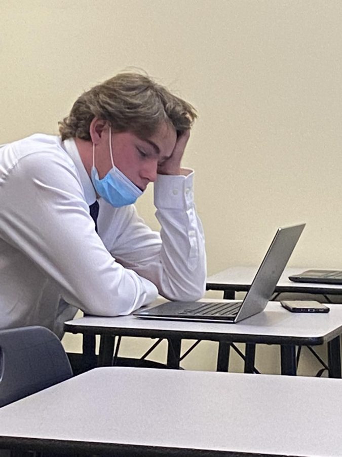 Sophomore mason seal stressed about his quiz. Hoping that he didn't get a B.