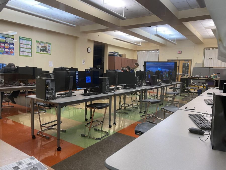 Mr. Eckstein's computer science class. Each students gets to learn on their own computer from the computer lab.