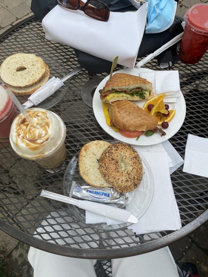 A variety of food and drinks from the Coffee Cottage. The three girls sat outside for hours catching up.