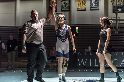 Senior Hannah Gillas after winning her match. Gillas has had a dominant season so far in her last year of wrestling before college. 