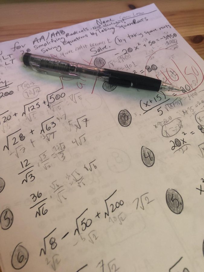 An algebra student's homework. Taking away the grade associated with homework can also take away the incentive to do it, but students are finding, especially in classes like math, that not doing the homework makes taking the tests difficult.