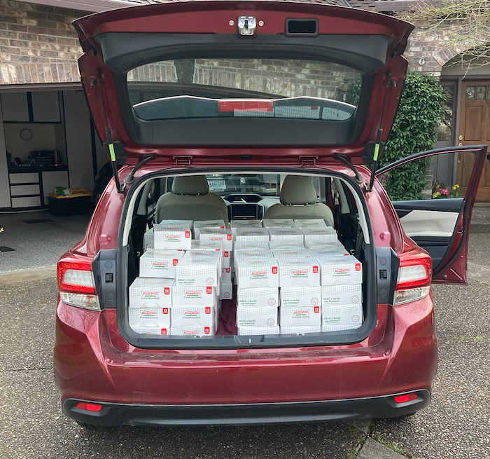 Doughnuts fill the trunk of Kristi Halstead' car. At the end of the fundraiser, the team had raised over $2000!