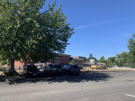 Construction continues in the Boekman Creek Primary School parking lot. The contruction centers around the high school's new performing arts center, but the project also has plans for enlarging the parking lot. 