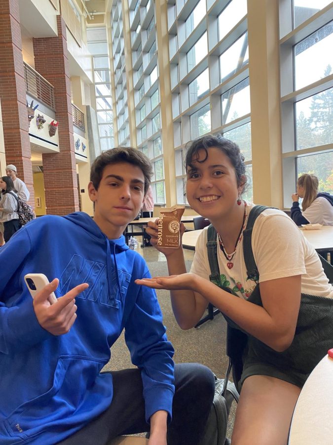 Santi (left) and Isabel (right) pose for a picture at lunch.