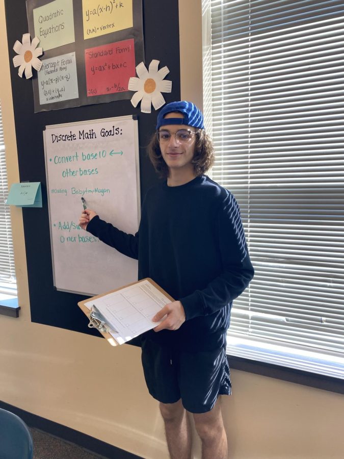 Jacob Alewine poses in his fashionable attire. He likes to pair baseball caps with most of his outfits.