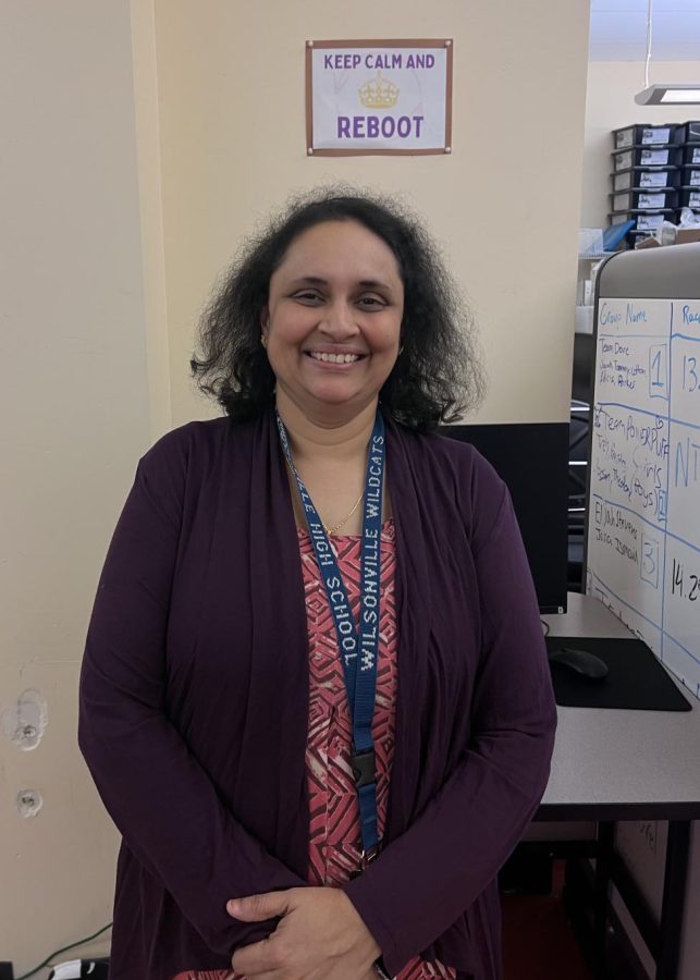 Ms. Bhaskar poses in the computer science classroom. This will be her first full year at Wilsonville High School!