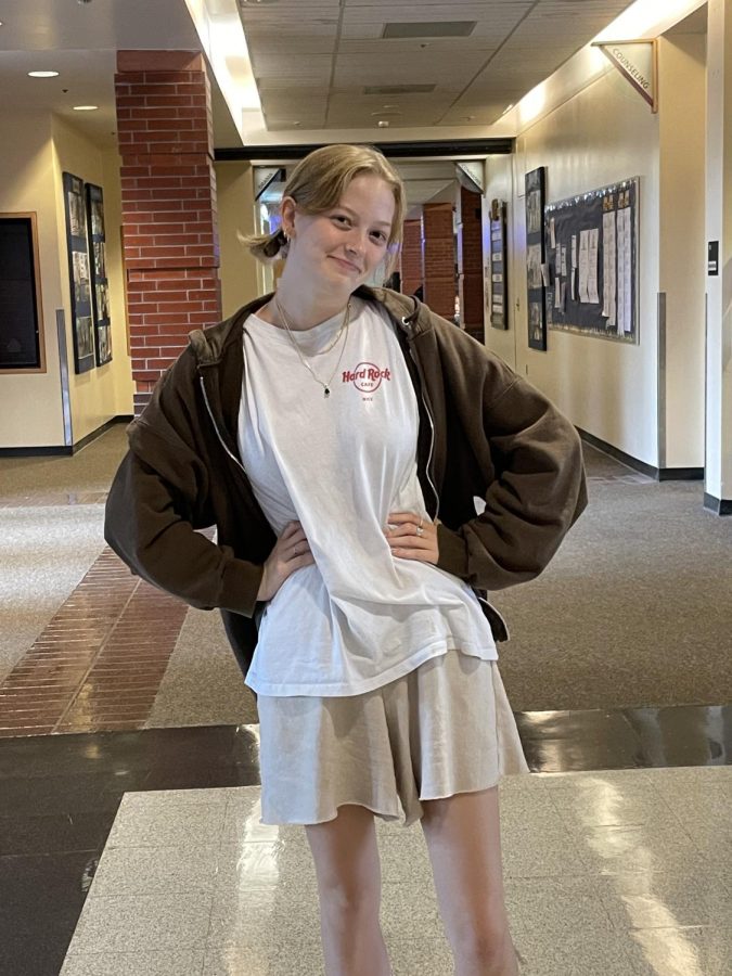 Senior Makaila Hammond shows off her Adam Sandler outfit for Thursday's Spirit day theme.