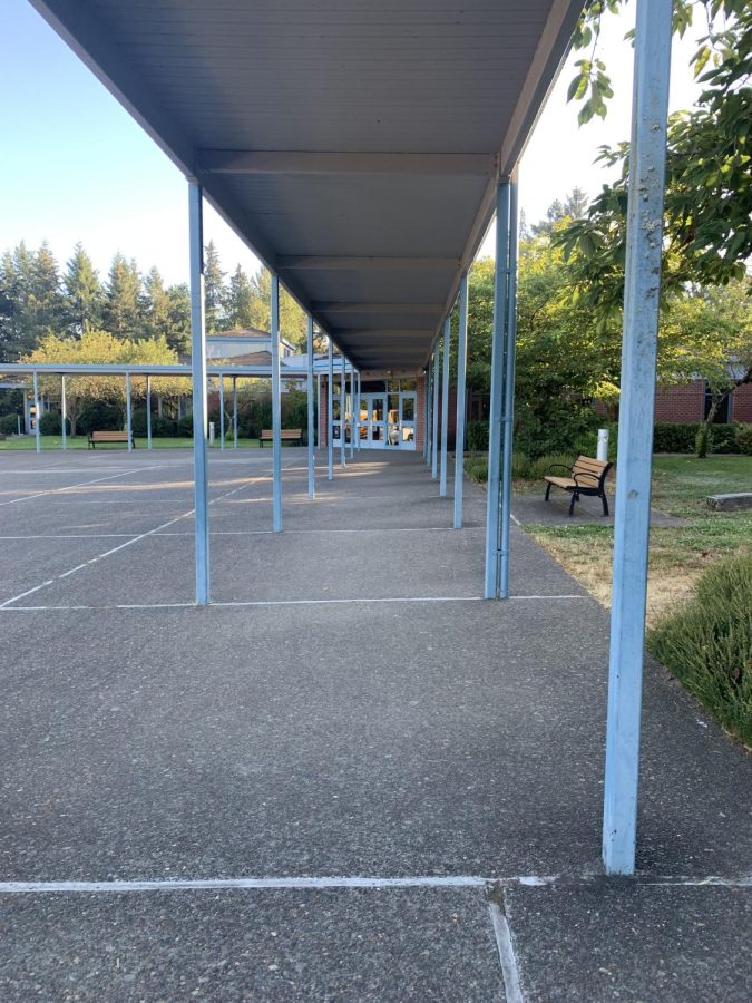 The walkway to the Boeckman front office. Students are enjoying helping at the school so far. 