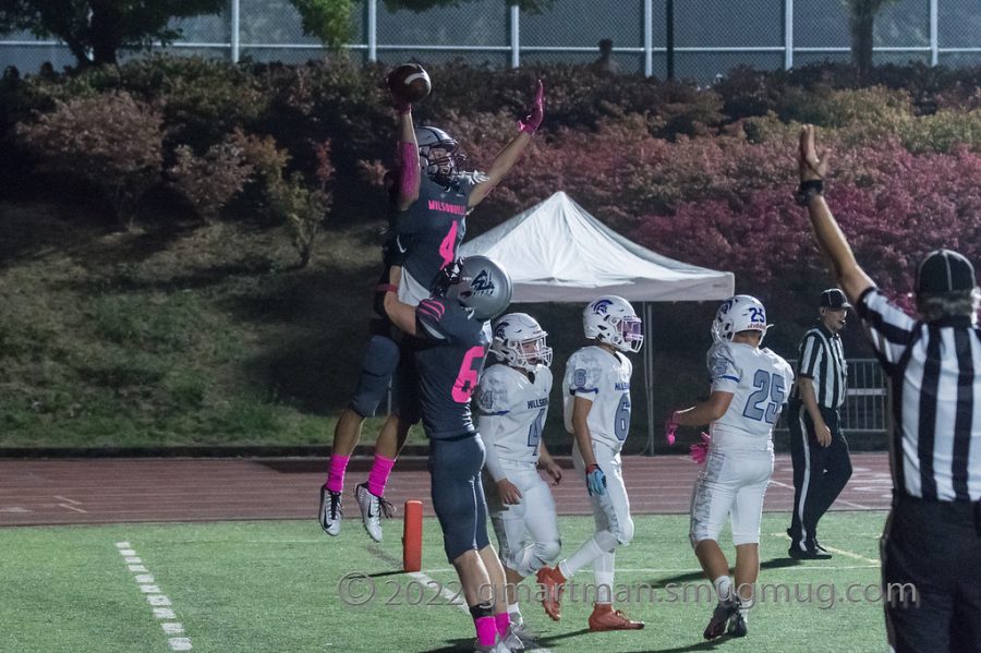 Cooper Hiday celebrates a touchdown reception on senior night. He leads the team in receiving yards and touchdowns.