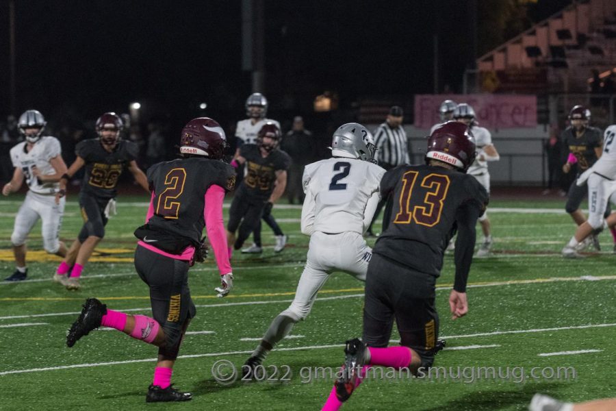 Junior Wide Receiver Kheller Larson turns up field after a reception vs Forest Grove. Wilsonville's next game is October 28th vs Putnam.