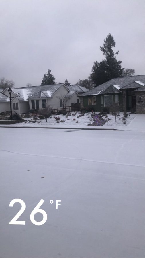 A thick layer of ice covers the streets in Wilsonville. 