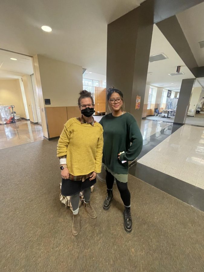 Liza Locke (right) poses with Ms. West (left) this year on twin Tuesday. Locke mentioned that Ms. West is her favorite teacher this year. 