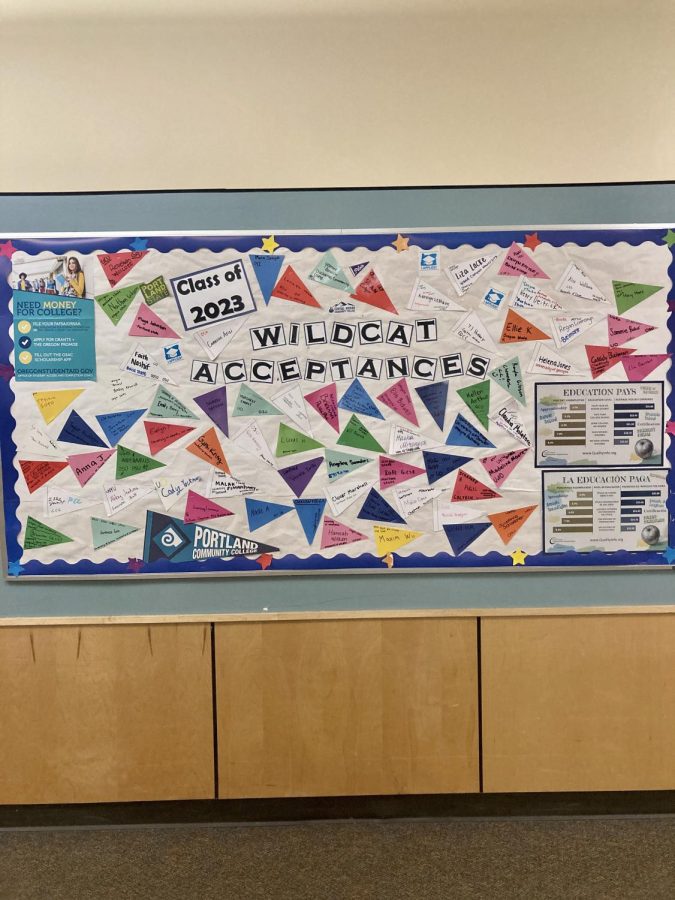 On a wall near the college career center, students proudly hang pendants with the names of schools they have been accepted to. This colorfully decorated wall represents the hard work that senior students at WVHS have put into the entire college process. 