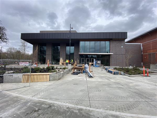 The exterior of the partially constructed auditorium awaits its use. The auditorium wont be fully functioning until the beginning of the next school year.