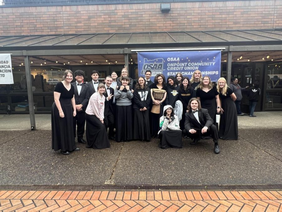 Here, the theater group is pictured following their performance. The team received recognition for their hard work.