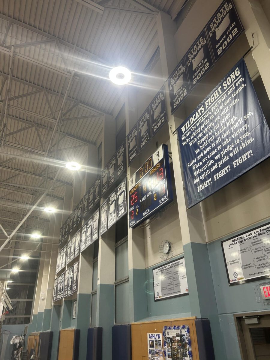 The ending score of the varsity volleyball game. After a kill from Ashlyn Hartford, the Wildcats won the fourth set against Centennial. 