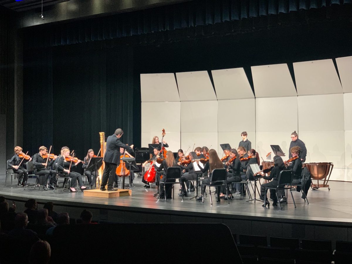 The chamber orchestra begins their section of the performance. Conducted by Mr. Davies and Mr. Gardner, these selective students unite in harmony to entertain and envelope audiences through instrumental music. 
