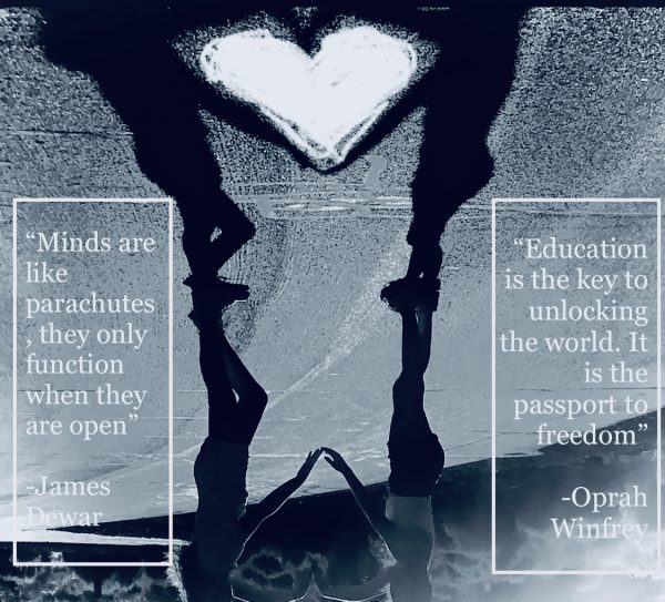 Shadowed across the street, the silhouette of friends shaping a heart with their arms represents the revived hope despite the aftermath of COVID-19. This image supports the idea that education is done best with collaboration and community.