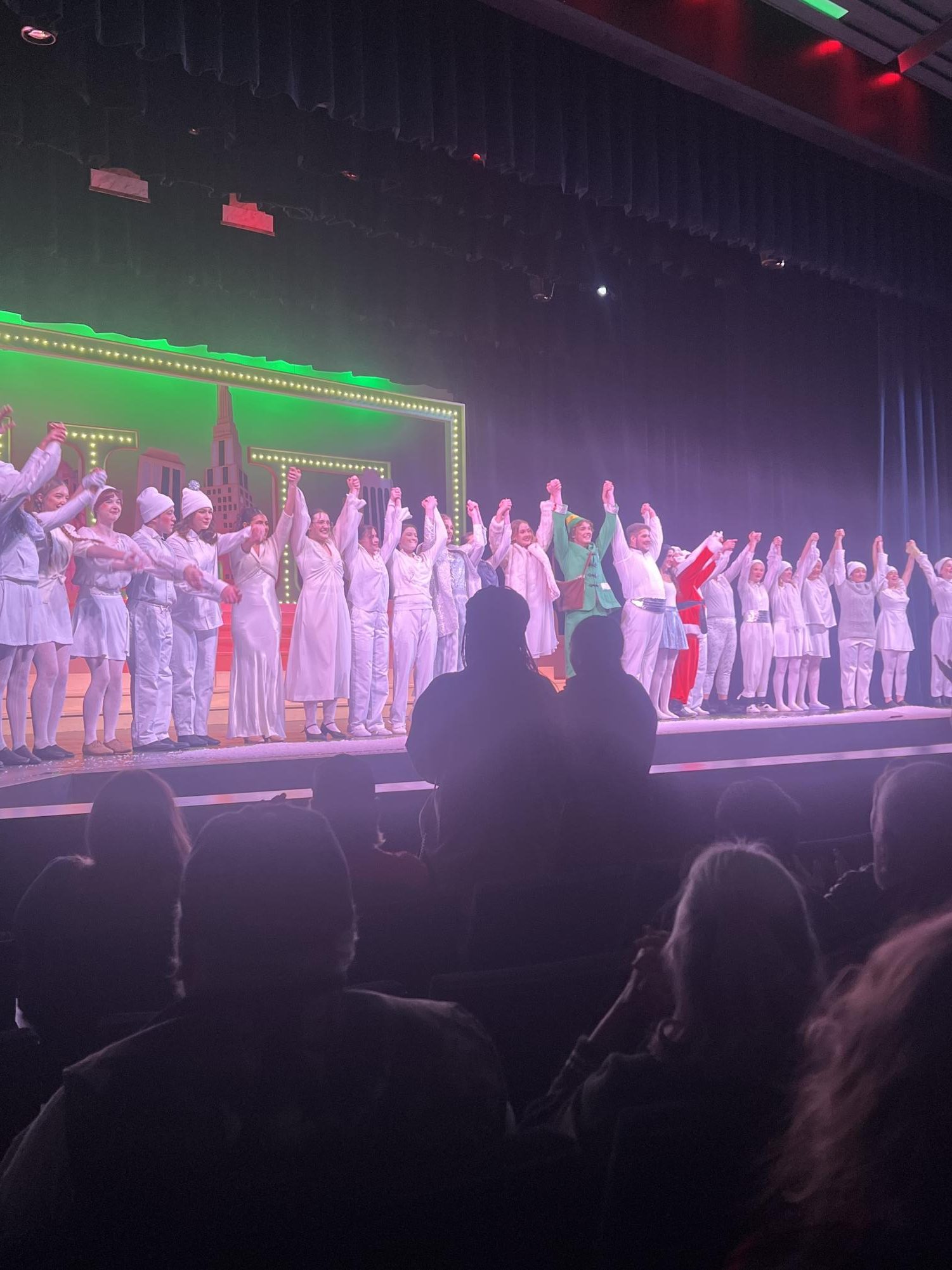 The cast of Elf takes a bow for the crowd. They were later met in the lobby with flowers and praise. 