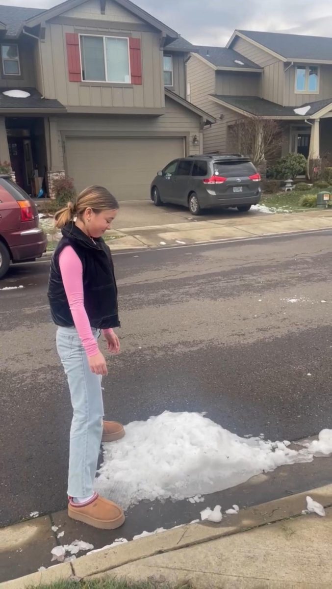 Addy Gee playing in the last bits of the snow. Making the most of it before she has to go back to school
