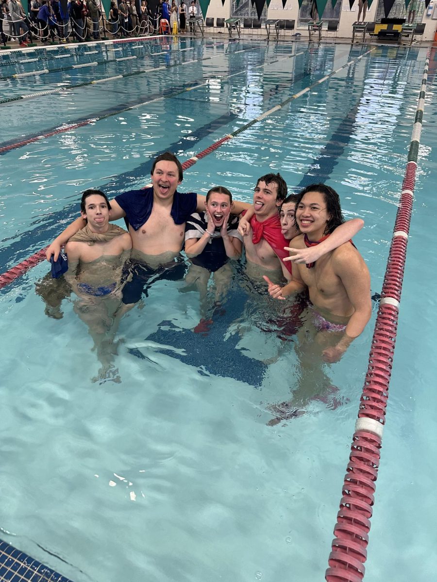 Silly post meet team photo. From left to right: Ethan Jastak, Alex Duval, Shelby Widman, Max Buchwald, Nic Johnson, Steven Khamvongsa. Photo provided by Kenzie Bezates.