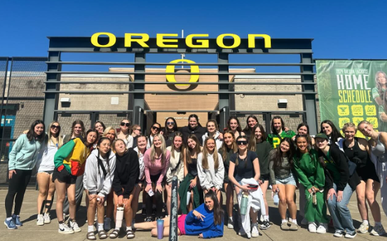 The varsity and JV lacrosse teams visited Papé field at the University of Oregon to watch the women's lacrosse team.  Although Oregon lost, the event was a great bonding experience for both high school teams.  Photo provided by Grace Richards