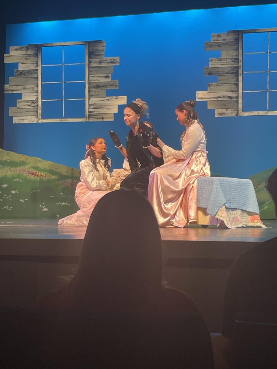 Actress Josie Peykanu, portraying Mrs. Dashwood, accurately acts out Mrs. Dashwood’s disappointment in their new home. Sisters, played by Kate Gore and Michelle Bhilare, then comfort her on stage