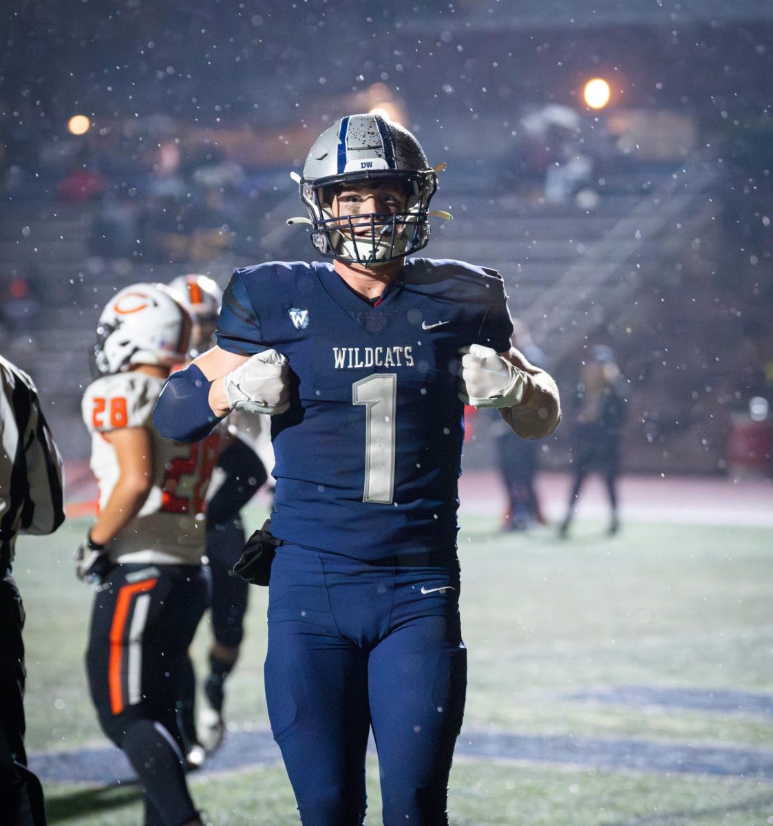 Senior, Mark Wiepert, celebrates after a touchdown catch in round one of the 2024 5A playoffs. The Wildcats would go on to beat Crater 42-7.
