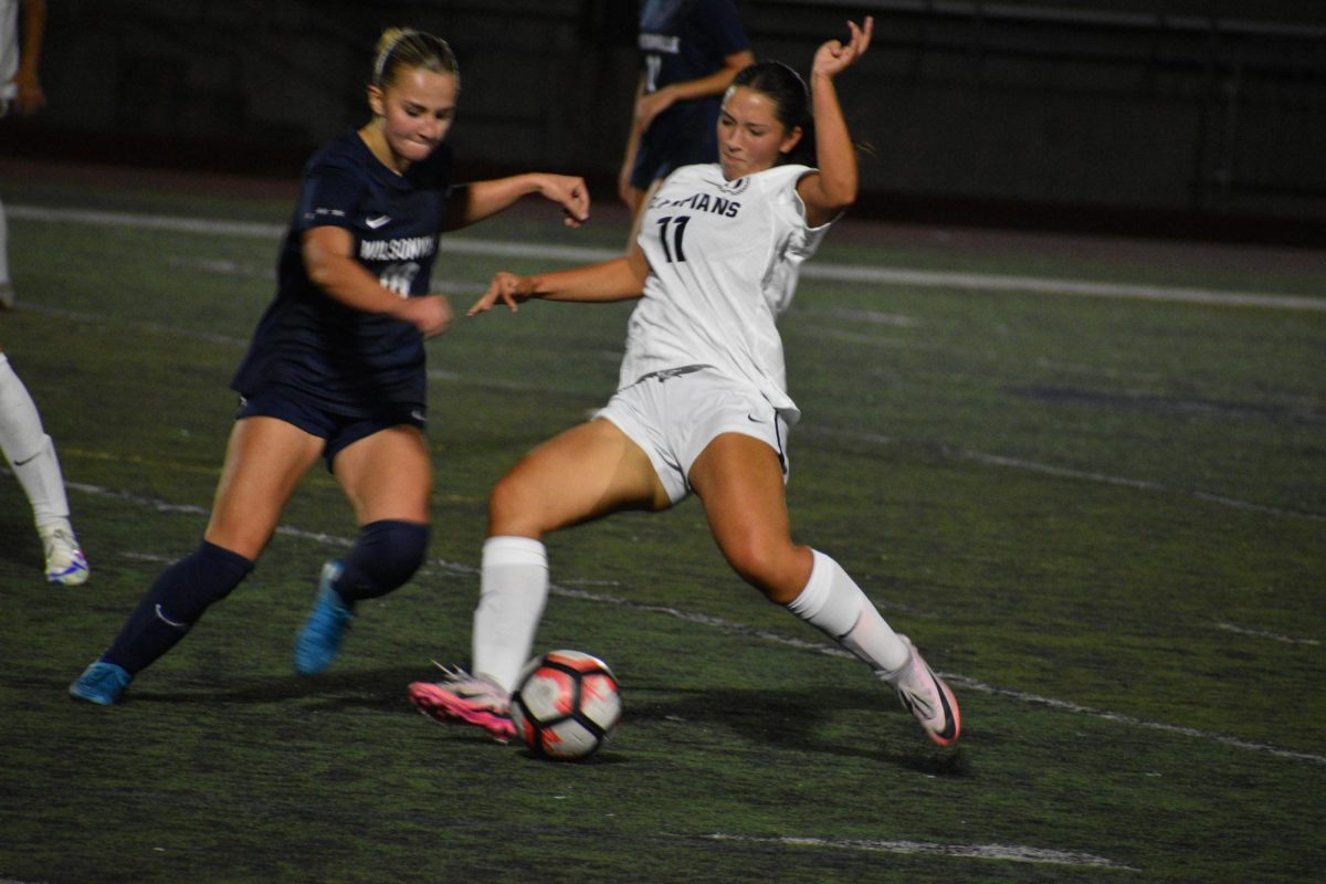 Starting midfielder Tegan Waters goes in for the defensive stop against the Spartans. Waters plays with the mentality that "the aggressive team wins."